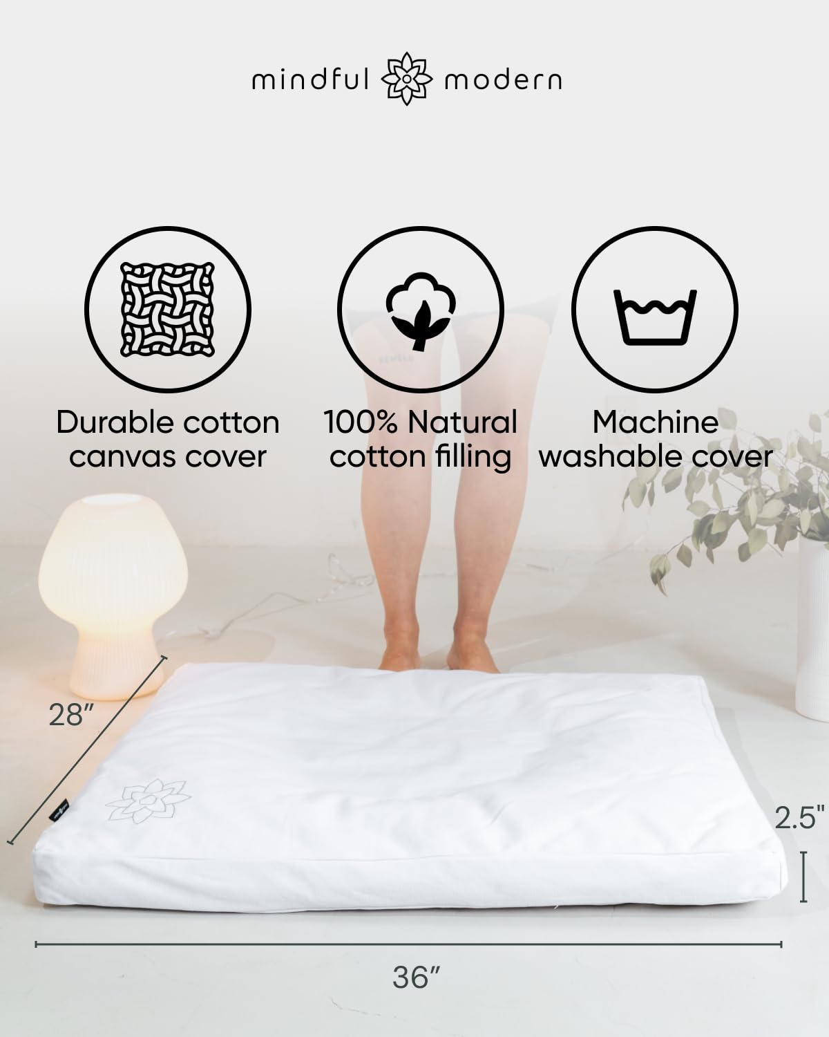 Mindful Modern Zabuton Meditation Mat - Cotton Filled Yoga and Meditation Pad - Zabuton Meditation Cushion for Kneeling and Sitting Support - Large Rectangular Sitting Floor Pillow for Bench or Zafu