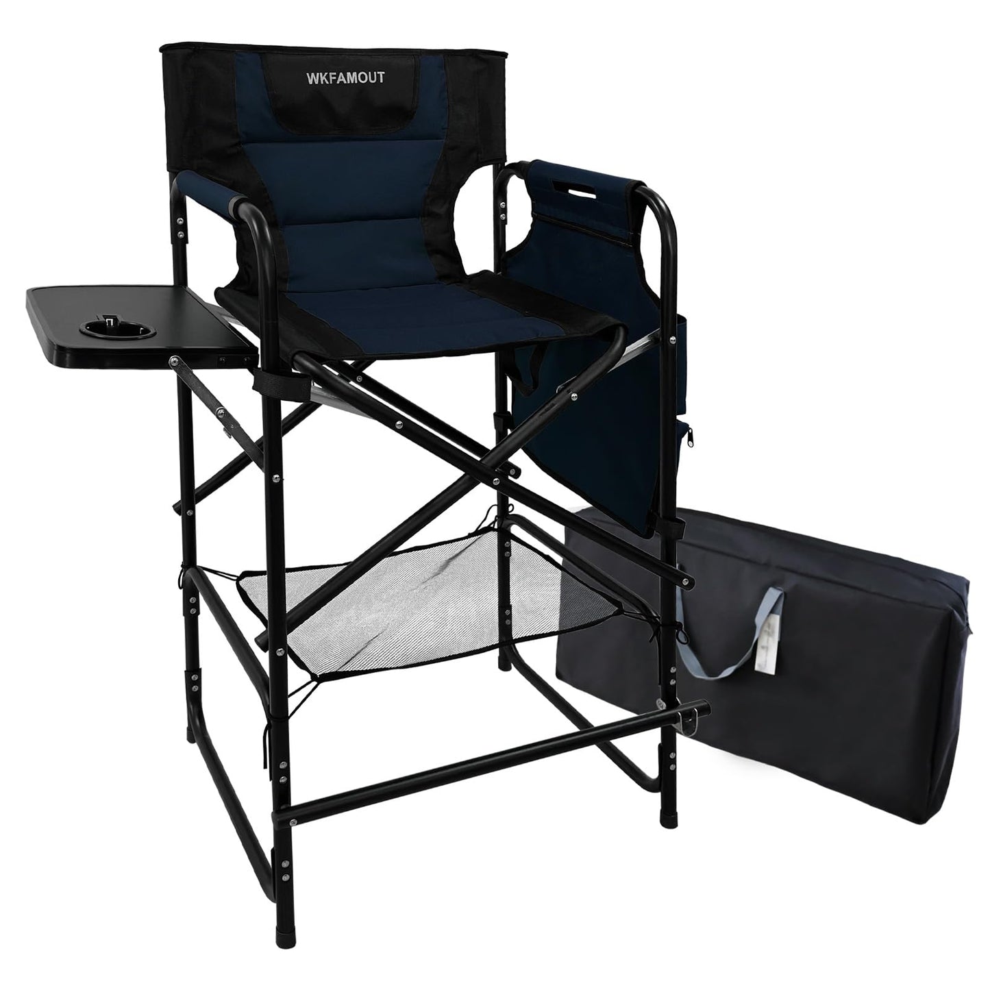 WKFAMOUT Tall Folding Directors Chair with Side Table 30.71" Seat Height Foldable Camping Chair Bar Stool for Makeup Artist Face Painting with Footrest and Storage Pocket Supports 350LBS