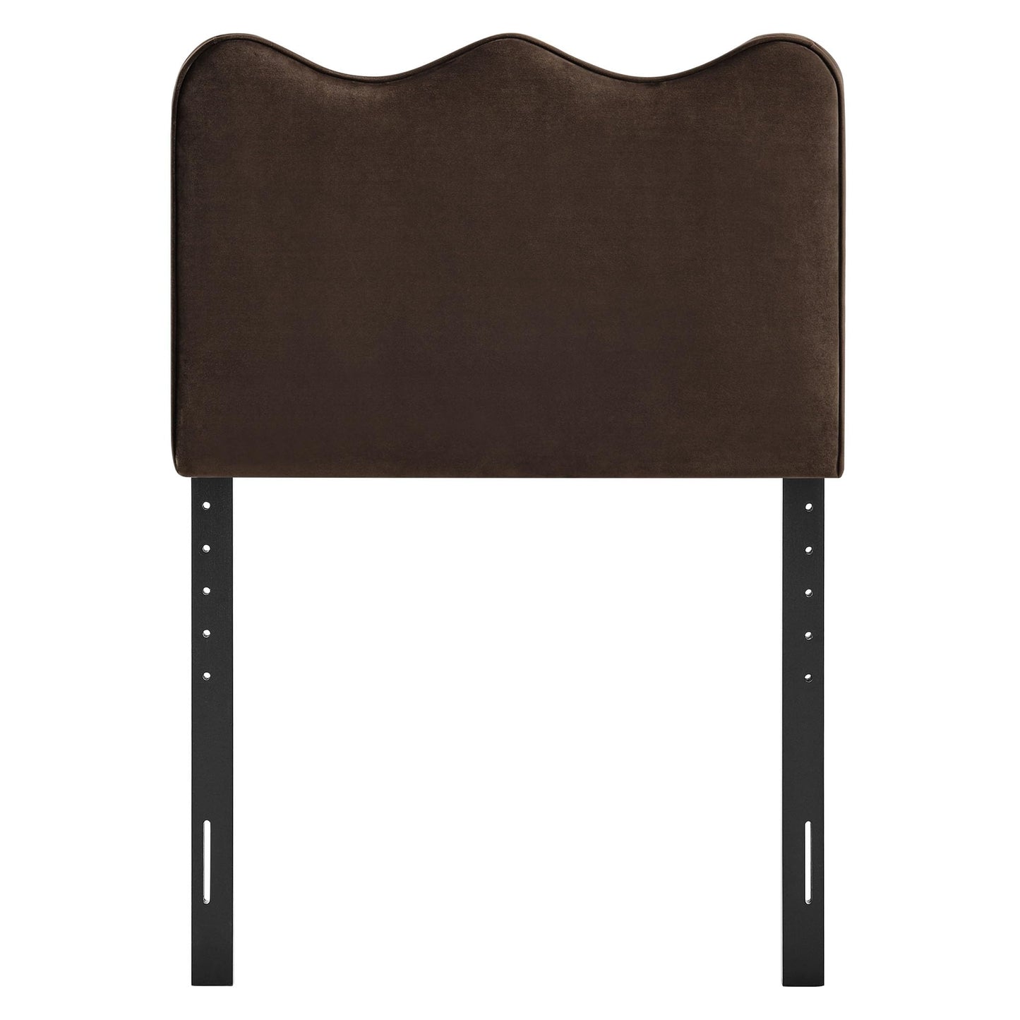 Monday Athena Twin Size Performance Velvet Adjustable Headboard in Chocolate Brown - with Scalloped Wave Design and Stain-Resistant Velvet Upholstery