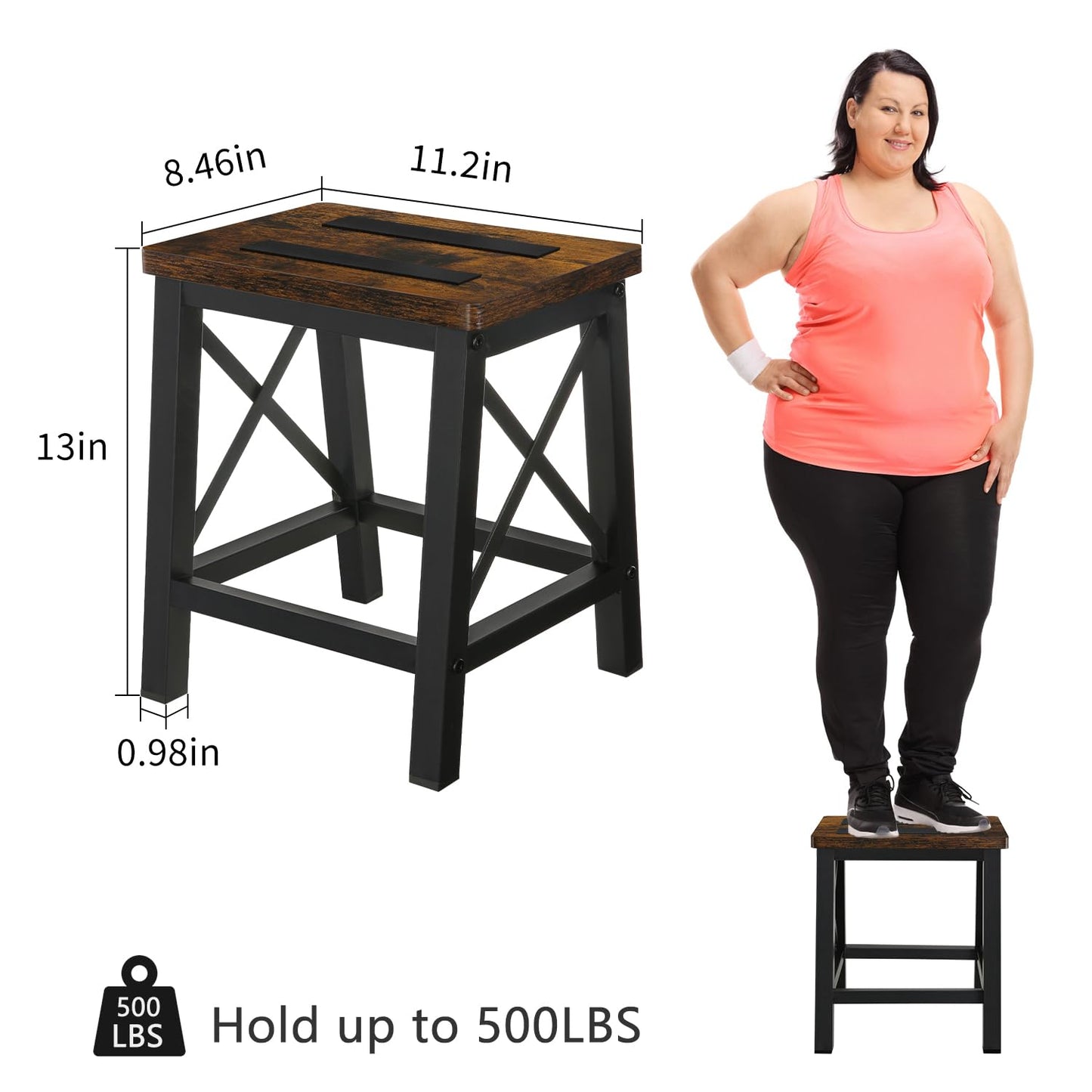 YINMIT Step Stools for Adults and Kids, Wooden Small Step Stool with Non-Slip Feet, Rectangular Stepping Stool for High Bed, Using for Bedroom, Kitchen and Living Room, Hold Up to 500 lbs