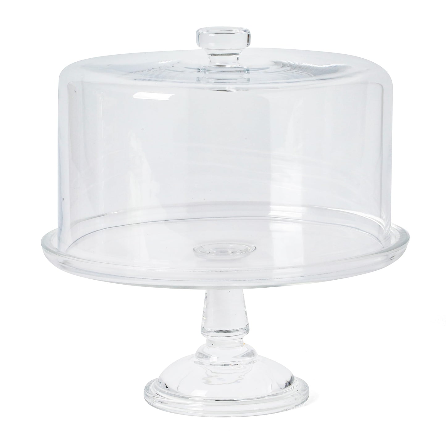 Martha Stewart Watercrest Glass Cake Stand with Dome, 10.2 Inch Clear Footed Pedestal Cake Stand with Glass Lid Cover, Handmade Glassware for Cakes and Desserts
