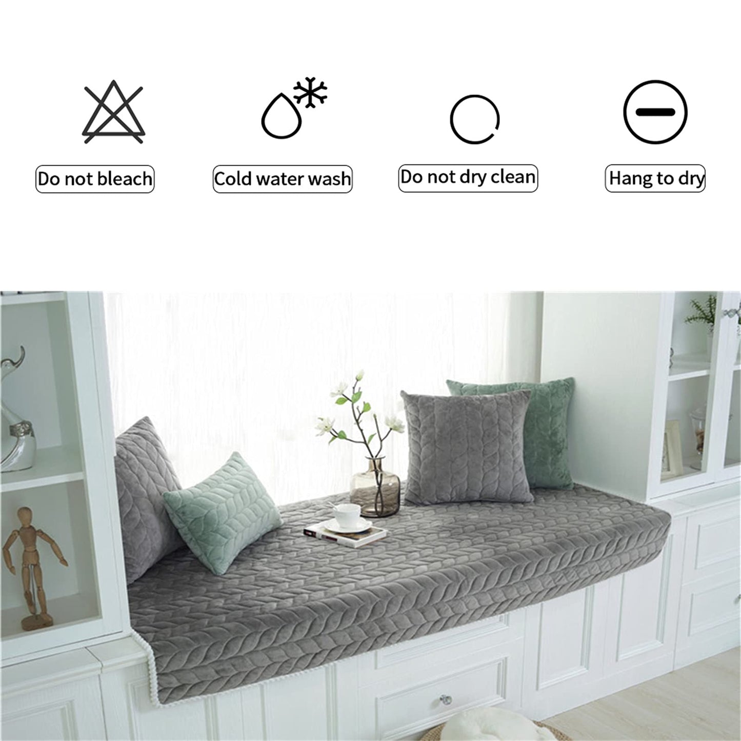 JeogYong Thick Plush Bay Window Mat Non-Slip Crystal Velvet Bay Window Cushion Pad, 70 x 150cm Modern Windowsill Bench Seat Cushion for Indoor Tatami Sofa Decor Home Bedroom Living Room
