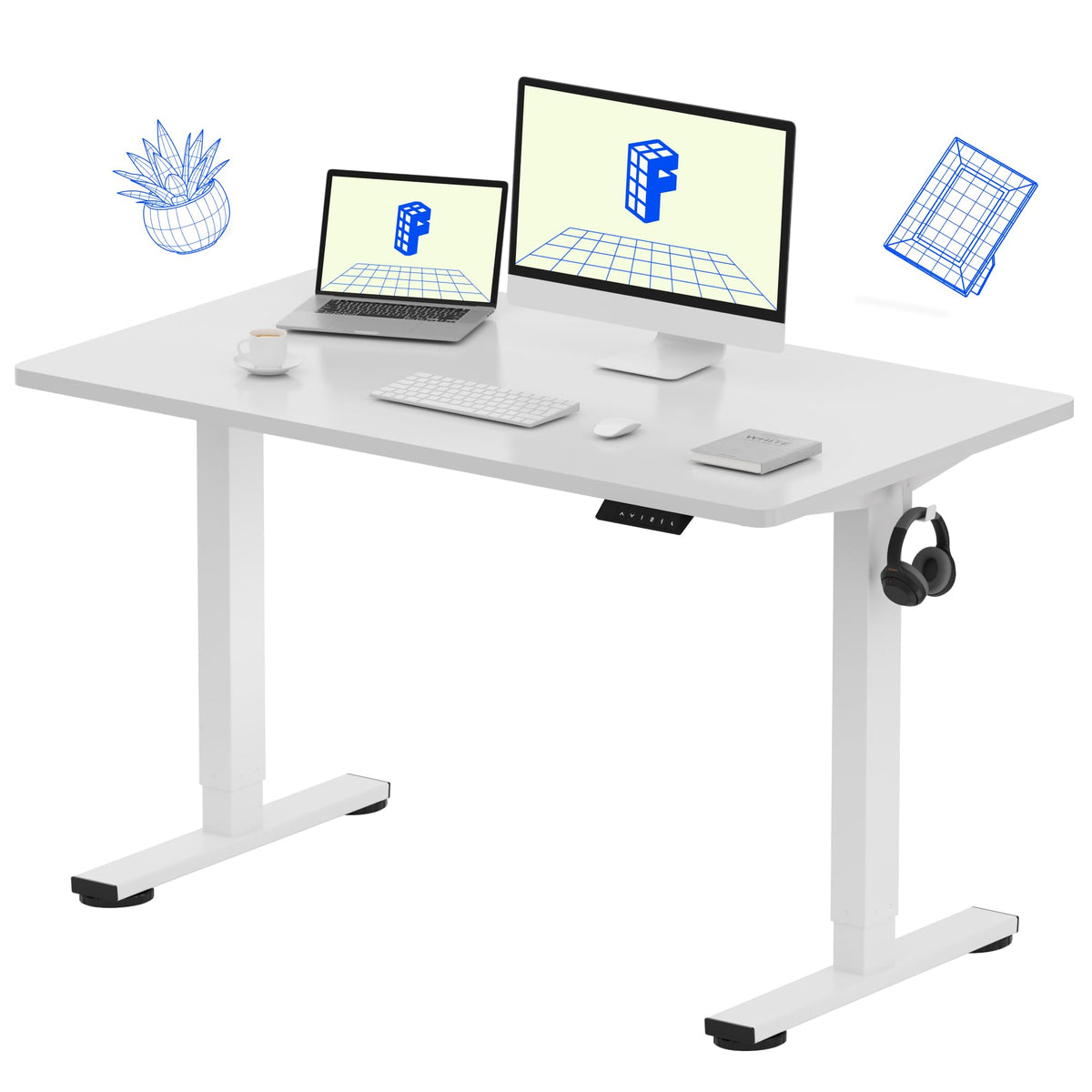 FLEXISPOT EN1 One-Piece Standing Desk, 48"x24" Seamless Desktop Electric Height Adjustable Desk for Home Office, Multi-Monitor Setups & Easy Assembly, White
