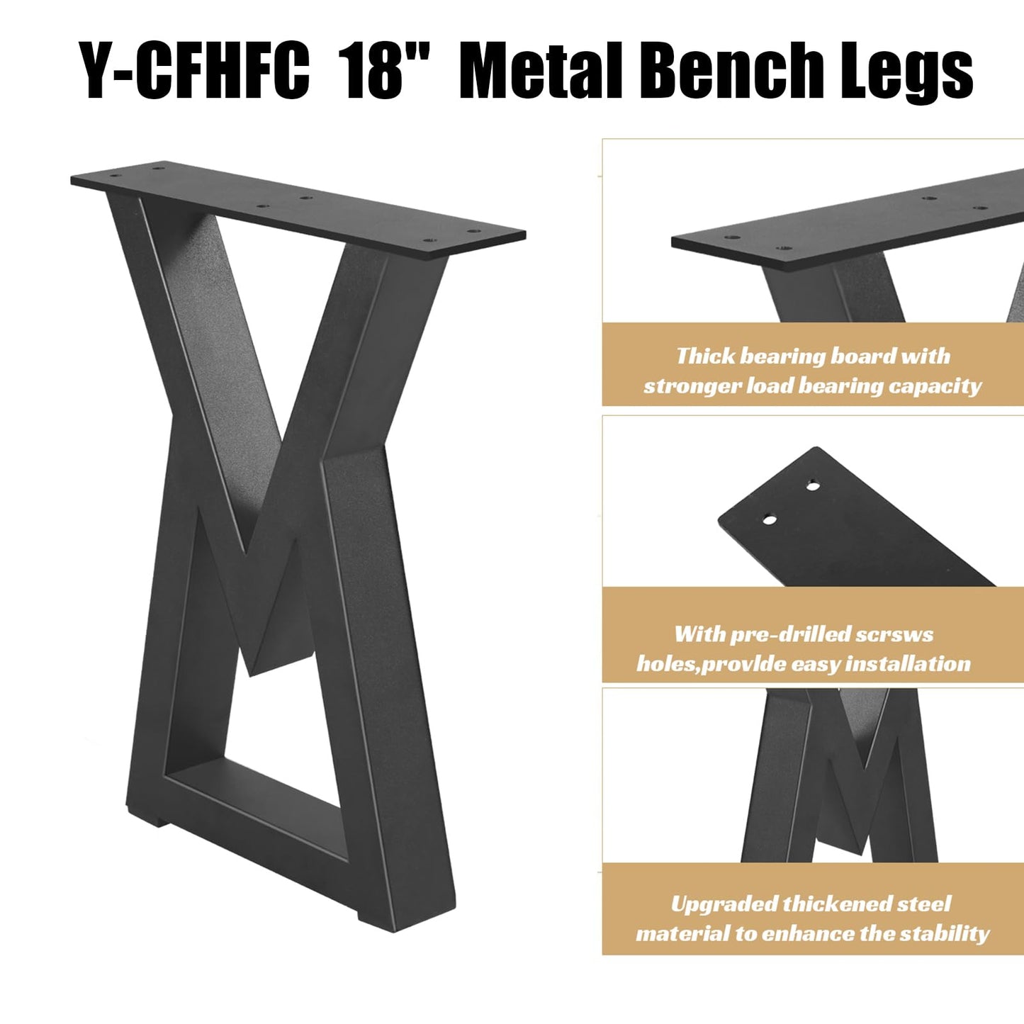 Y-CFHFC 18 '' Metal Table Legs Bench Legs for DIY Furniture, Coffee Side & End Table, Nightstand, Modern Desks, Heavy Duty Black Chair Feets (H18 x W13, V Shape)