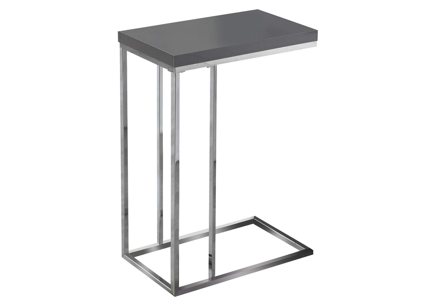Monarch Specialties I 3030 Accent Table, C-shaped, End, Side, Snack, Living Room, Bedroom, Metal, Laminate, Glossy Grey, Chrome, Contemporary, Modern