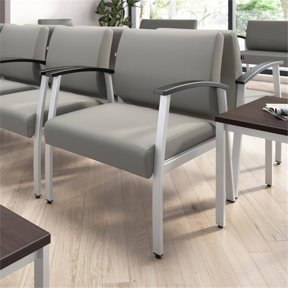 Bush Business Furniture Arrive Bariatric Waiting Room Guest Chair with Arms in Light Gray Vinyl, Reception Area Seating for Office and Lobby