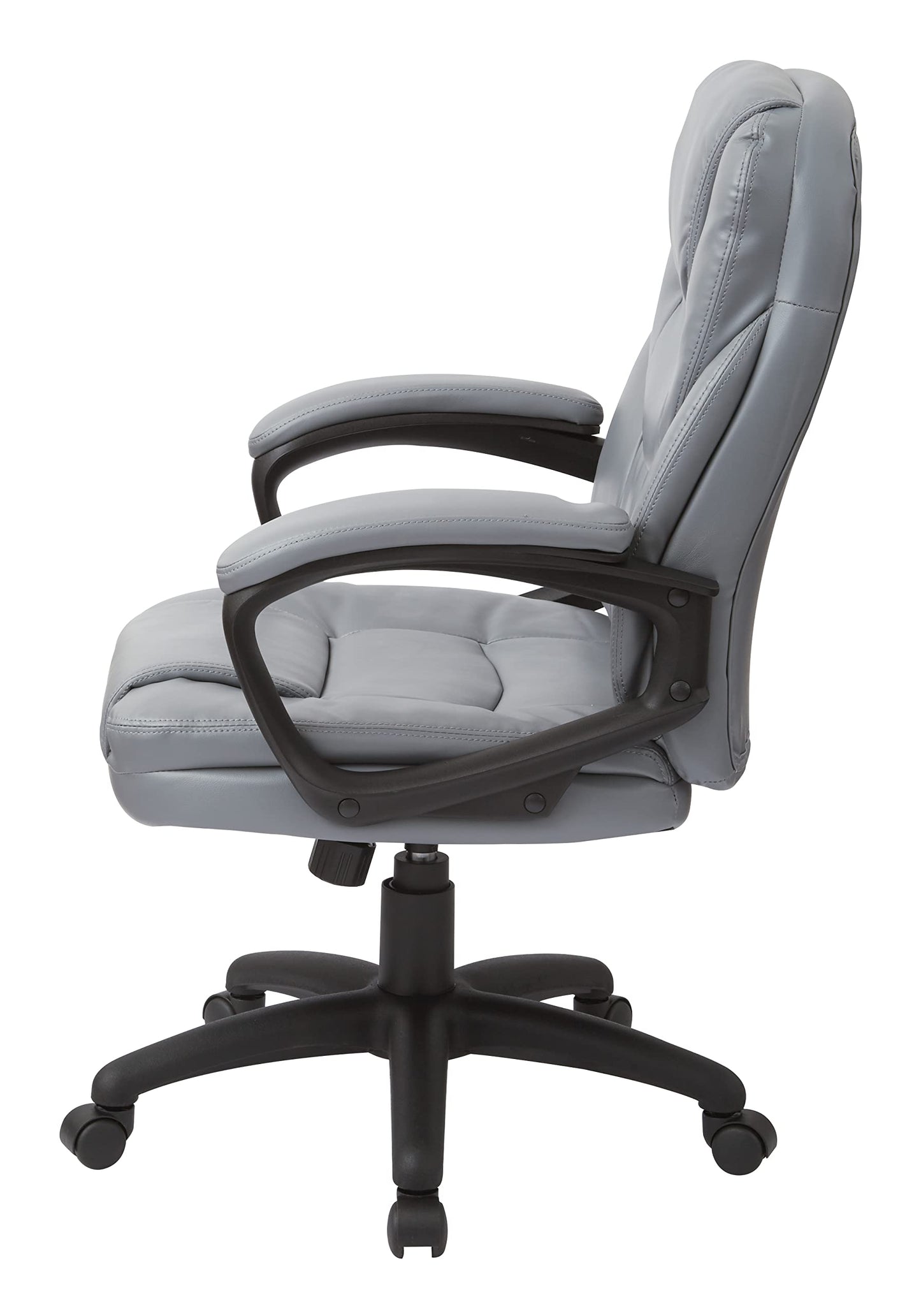 Office Star FL Series Faux Leather Manager's Adjustable Office Chair with Lumbar Support and Padded Arms, Charcoal Grey