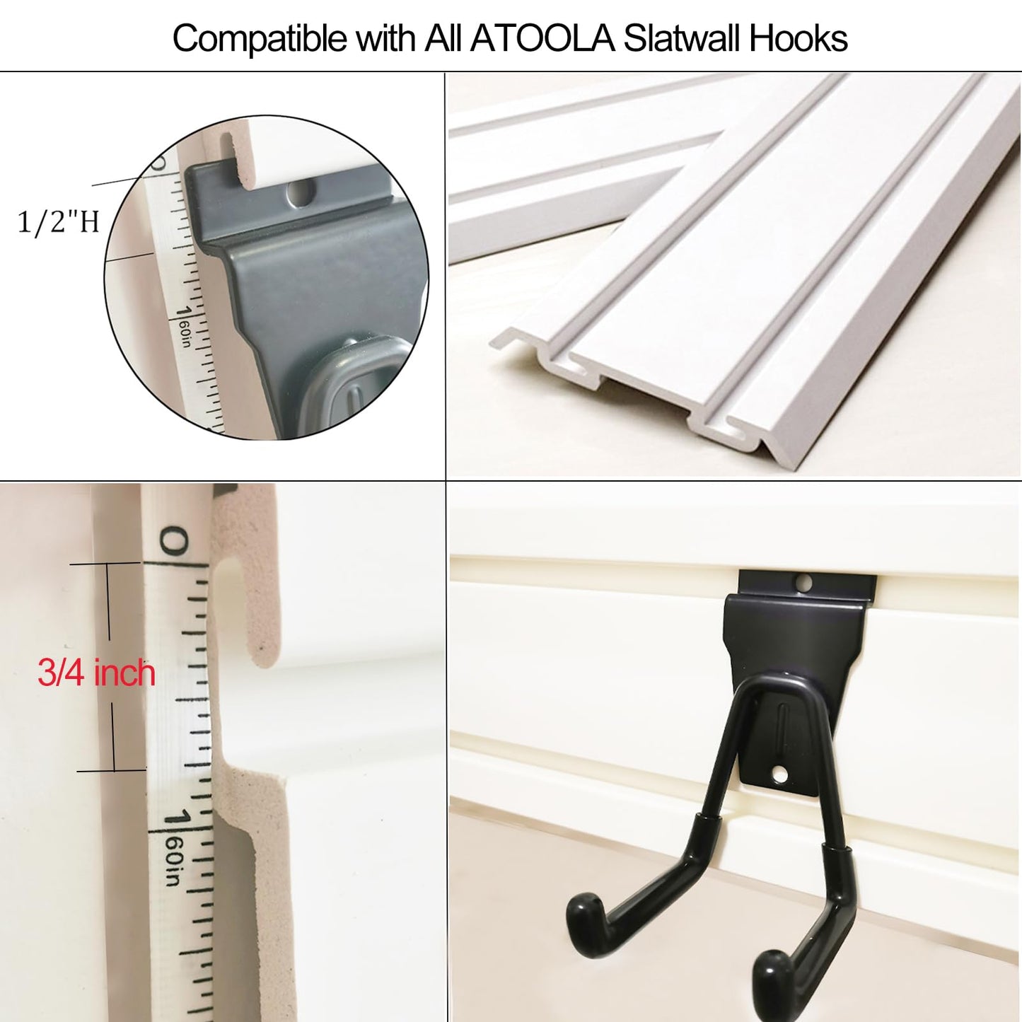 ATOOLA Slatwall Panels 6" x 24", 4-Pack Slatwall Board, PVC Slat Wall Paneling, Heavy Duty Garage Wall Organizer