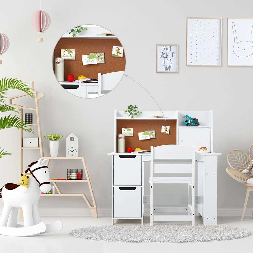 JoanKaren White Study Desk and Chair Set with Storage - Kids' Learning Table for Boys and Girls, Ages 3-8