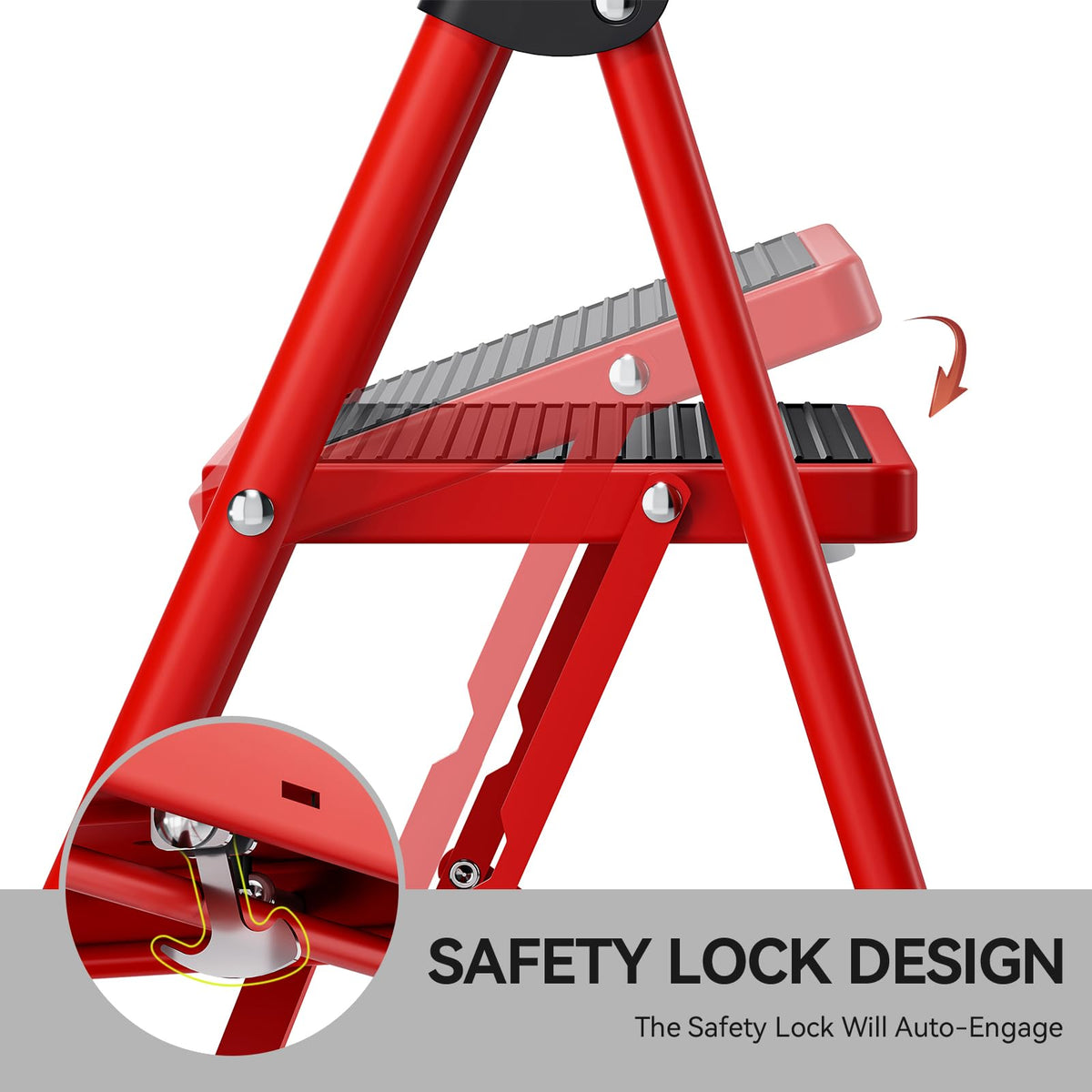 KINGRACK Step Ladder, Folding Ladder with Non-Slip and Wide Pedal, Small Ladder with Handle, Heavy Duty Steel Stool, Lightweight Step Ladder (Red, 3 Step Stool)