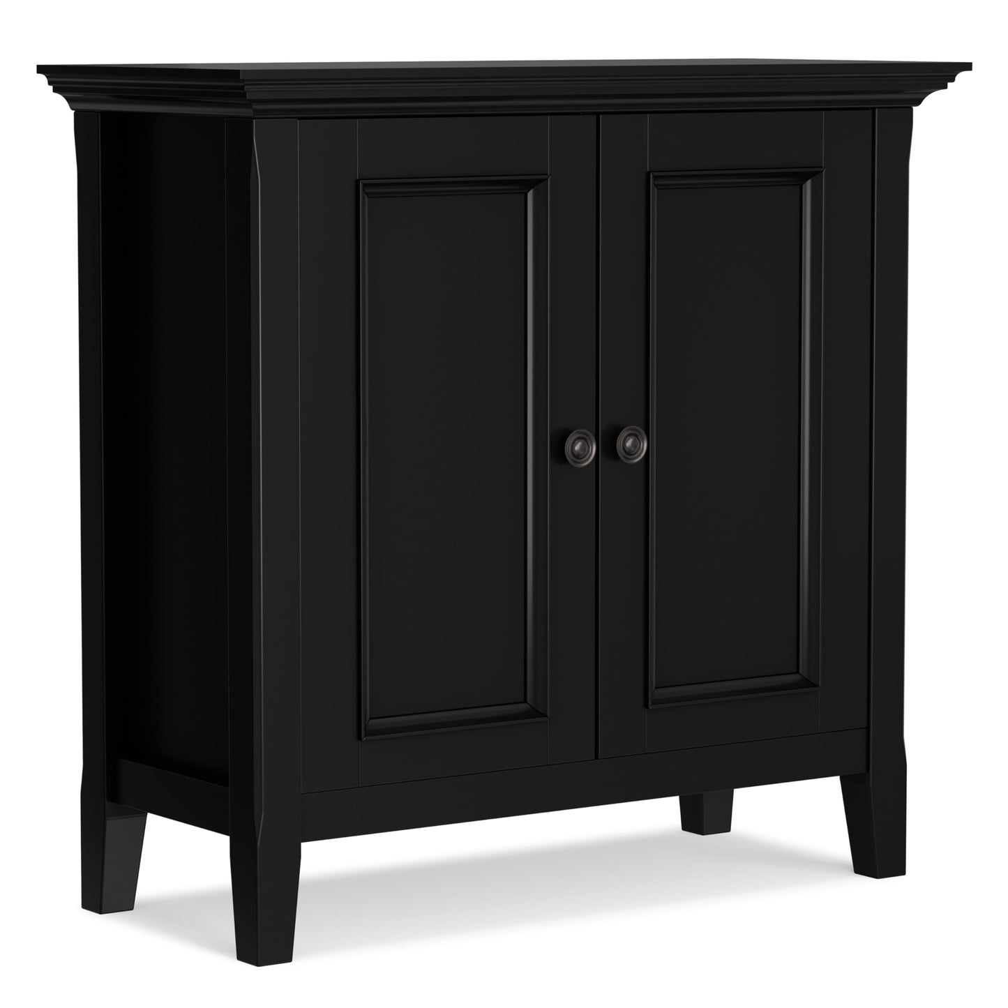 SIMPLIHOME Amherst 32-inch Wide Solid Wood Transitional-Style Low Storage Cabinet in Black for Living Room, Entryway, or Dining Area with Adjustable Shelves
