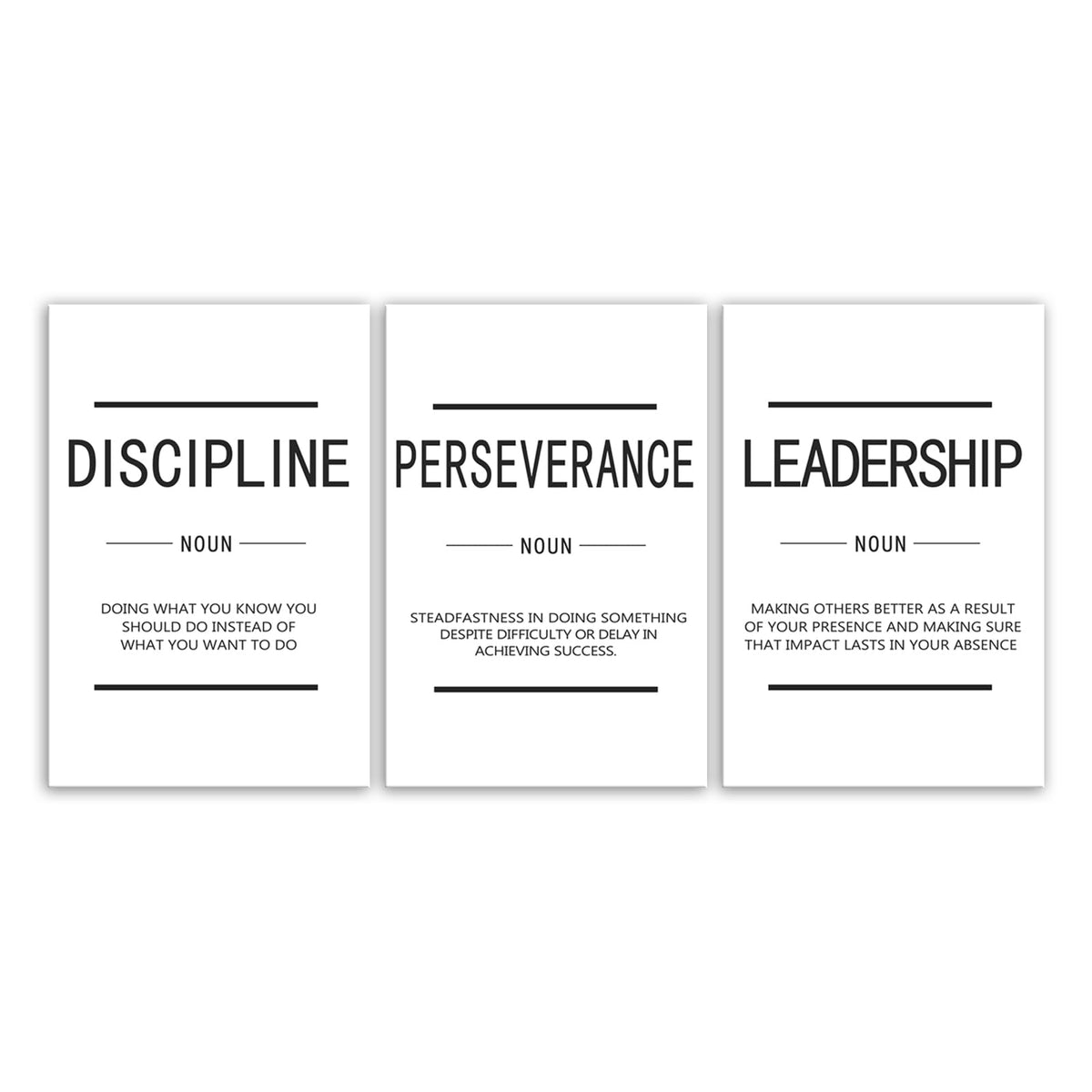 Inspirational 3 Pieces Discipline Noun Motivational Canvas Wall Art Inspirational Perseverance Leadership Noun Painting Poster Print Artwork Office Wall Decor Gym Living Room Frame[48''Wx 24''H]