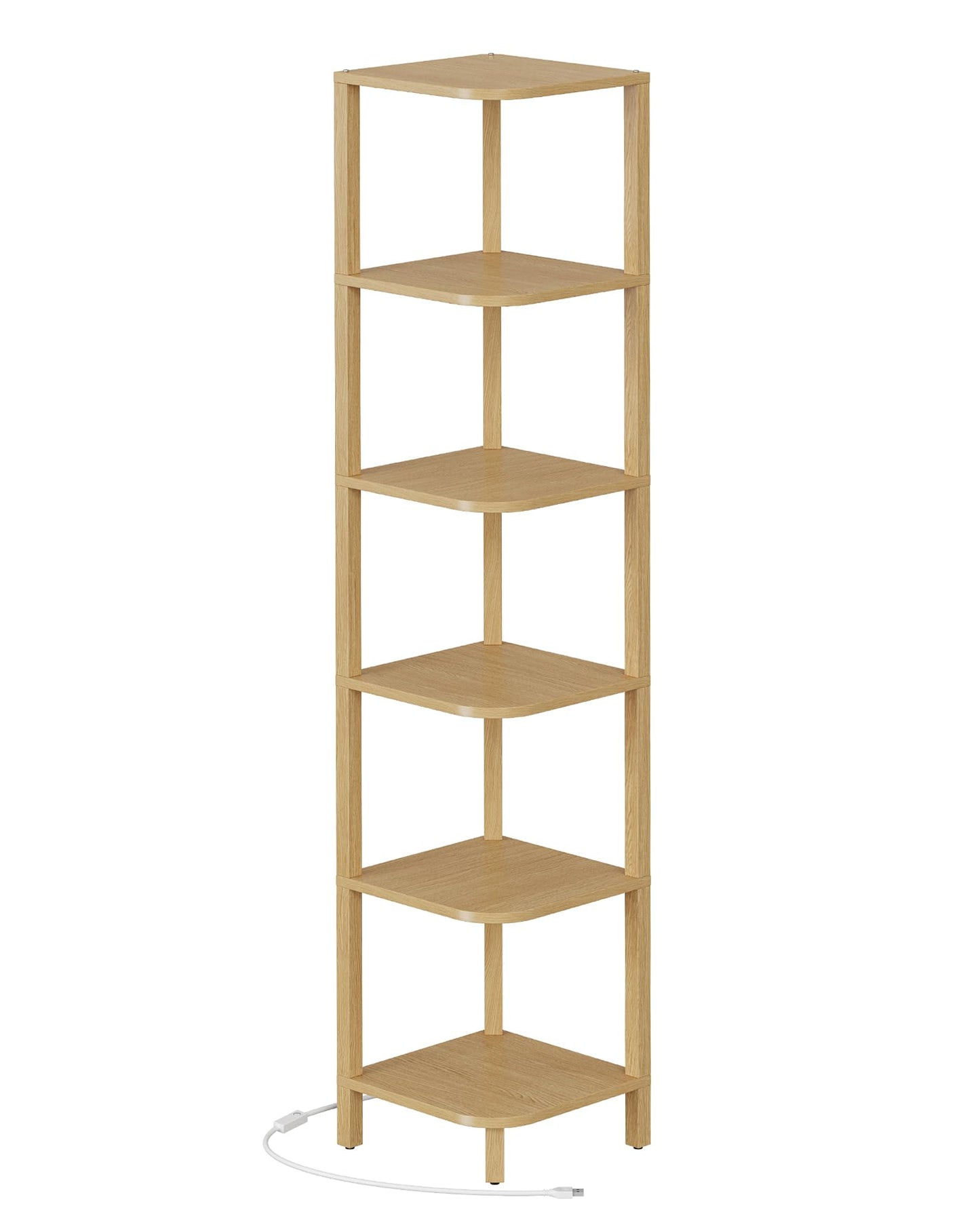 TUTOTAK Corner Shelf with LED Light, 6-Tier Corner Bookshelf for Small Space, Narrow Display Corner Shelf Stand with Storage Rack, for Living Room, Bedroom, Natural BS08BN006L