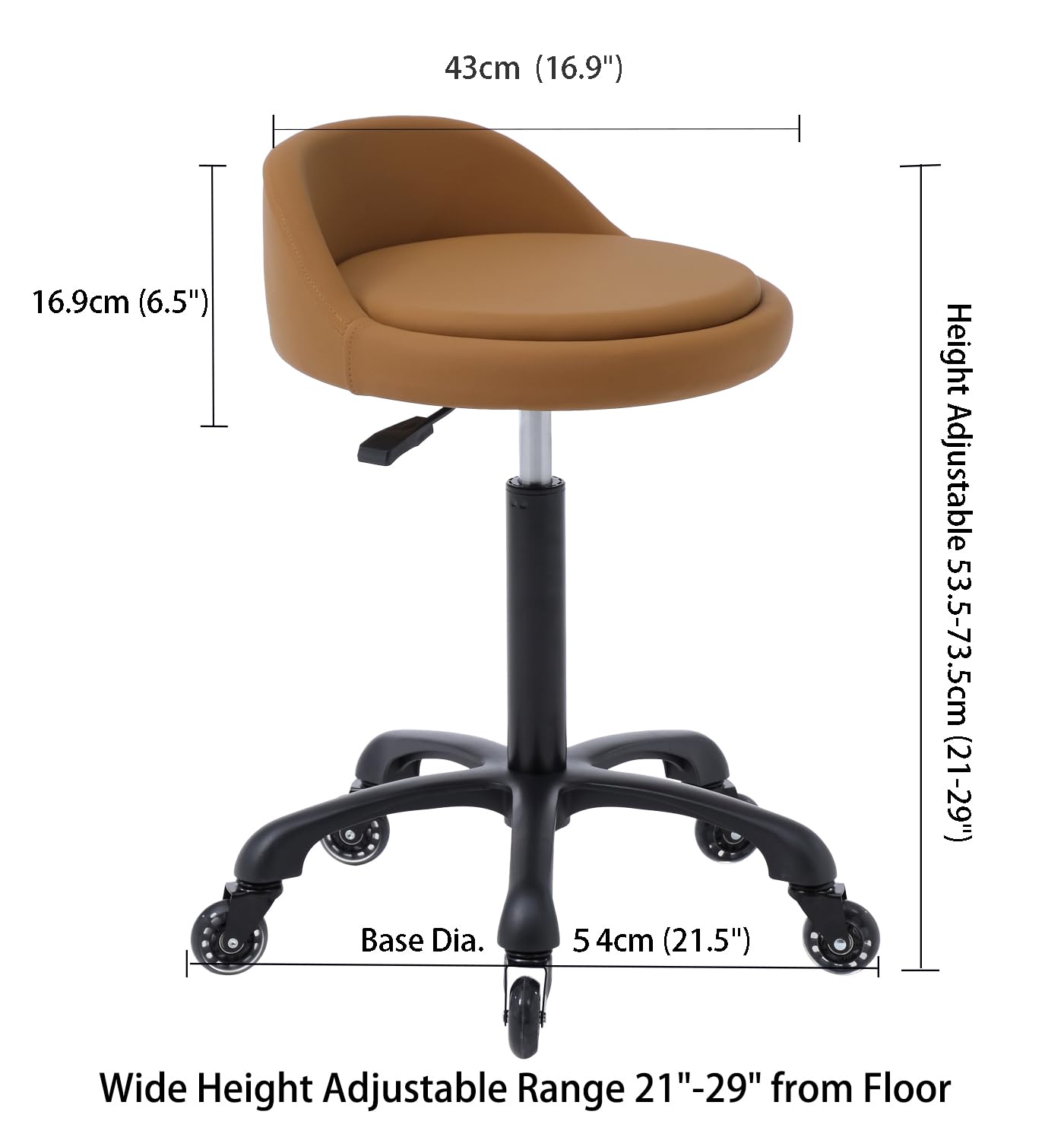 Syiole Rolling Salon Stool Chair with Back Support Hydaulic Height Adjustable on Swivel Wheels Heavy Duty for Hair Cutting Esthetician Tatto Beauty Spa Bar Lab Clinic Kitchen Office Home (Camel)