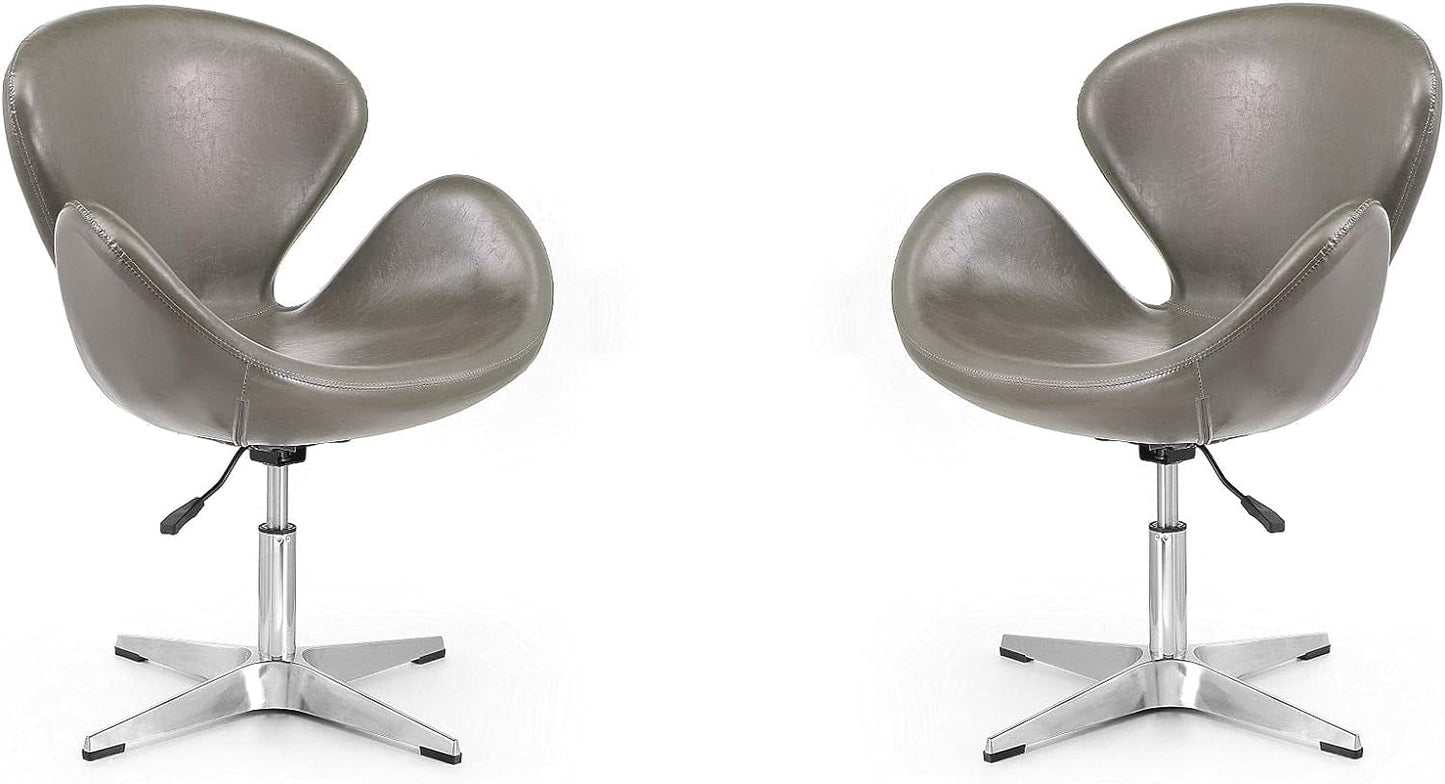 Manhattan Comfort Raspberry Adjustable Swivel Accent Chair Set of 2 with 360° Turn, Polished Chrome Base, Modern Retro Design, Ideal for Living Room and Home Office, Pebble Faux Leather