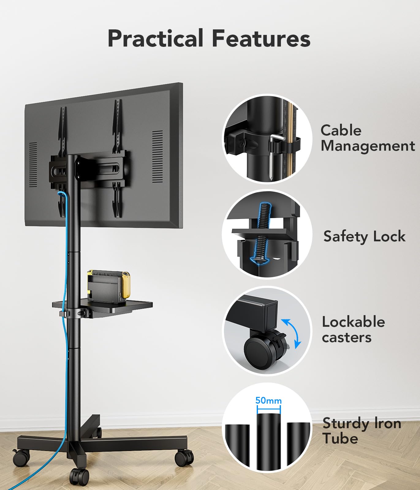 AX WABER Mobile TV Stand for 23-60 Inch LCD LED Flat/Curved Panel Screen TVs, Rolling TV Cart Holds up to 88Lbs Portable Stand with Shelf Rolling Floor Max VESA 400x400mm