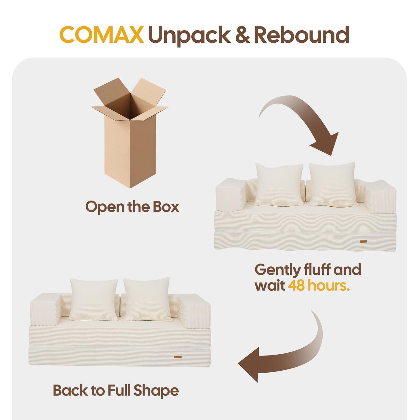 COMAX Futon Sofa Bed, 4‑in‑1 Convertible Sofa Bed, Folding Boneless Couches for Living Room, Fold Out Small Foldable Loveseat Floor Sleeper Comfy Mattress Lounge Space‑Saving, Beige