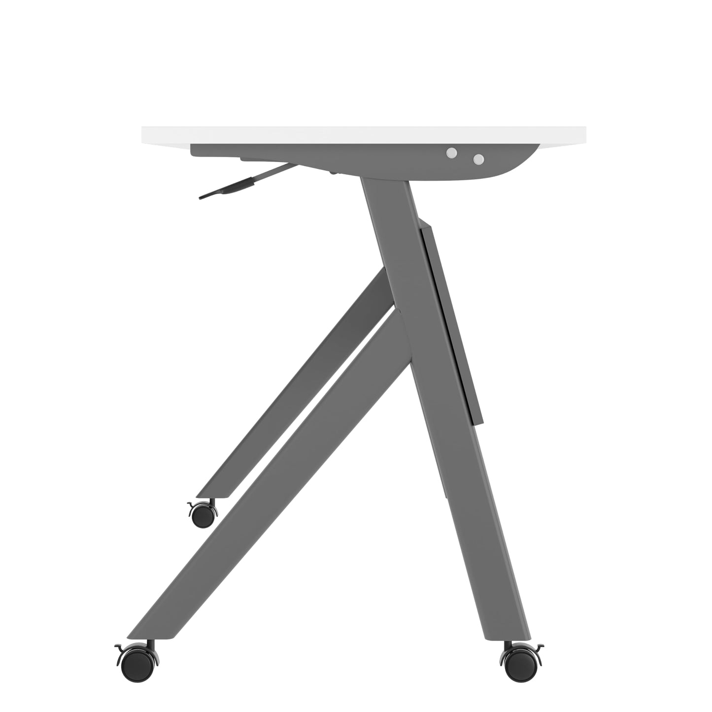 BizChair Commercial Grade 72" x 24" Heavy-Duty Nesting Flip Training Table with Y-Legs, Modesty Panel, 1" Thick White Tabletop, and Gray Steel Frame