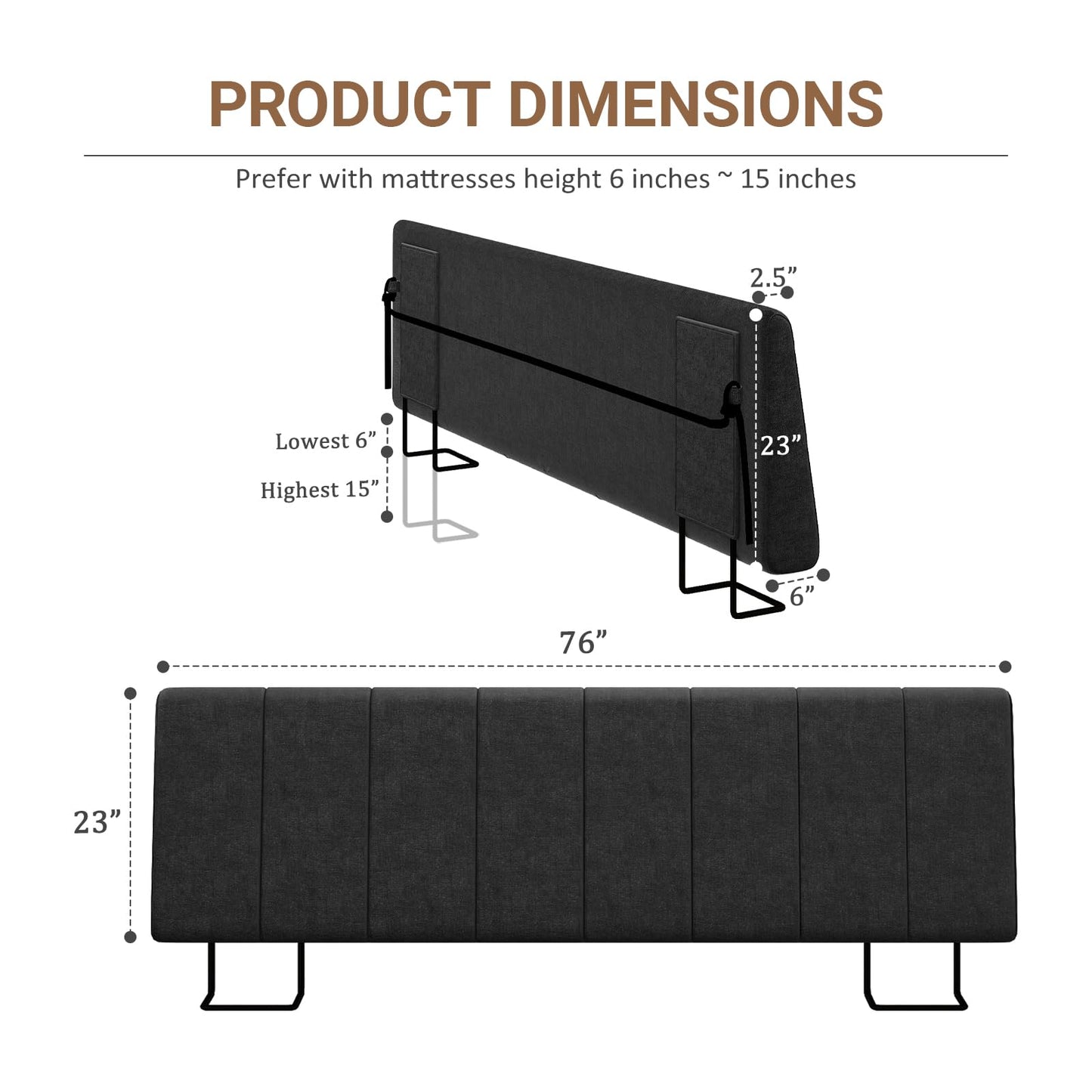 Liiwepo King Size Headboard Only-No Assembly, Upholstered Headboard King Size Linen Fabric Modern Style Headboards Extra-Thick, Black