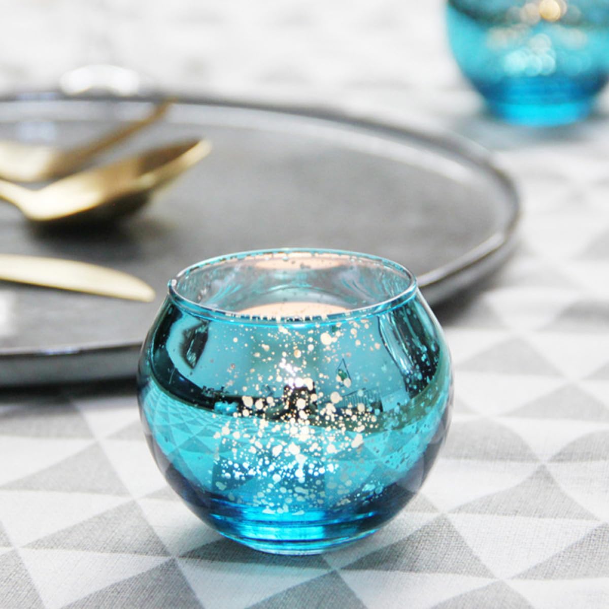 PACKOVE 12pcs Blue Patterned Glass Candle Holder Set Small Round Hollow Candle Cups for Home Décor and Tea Light