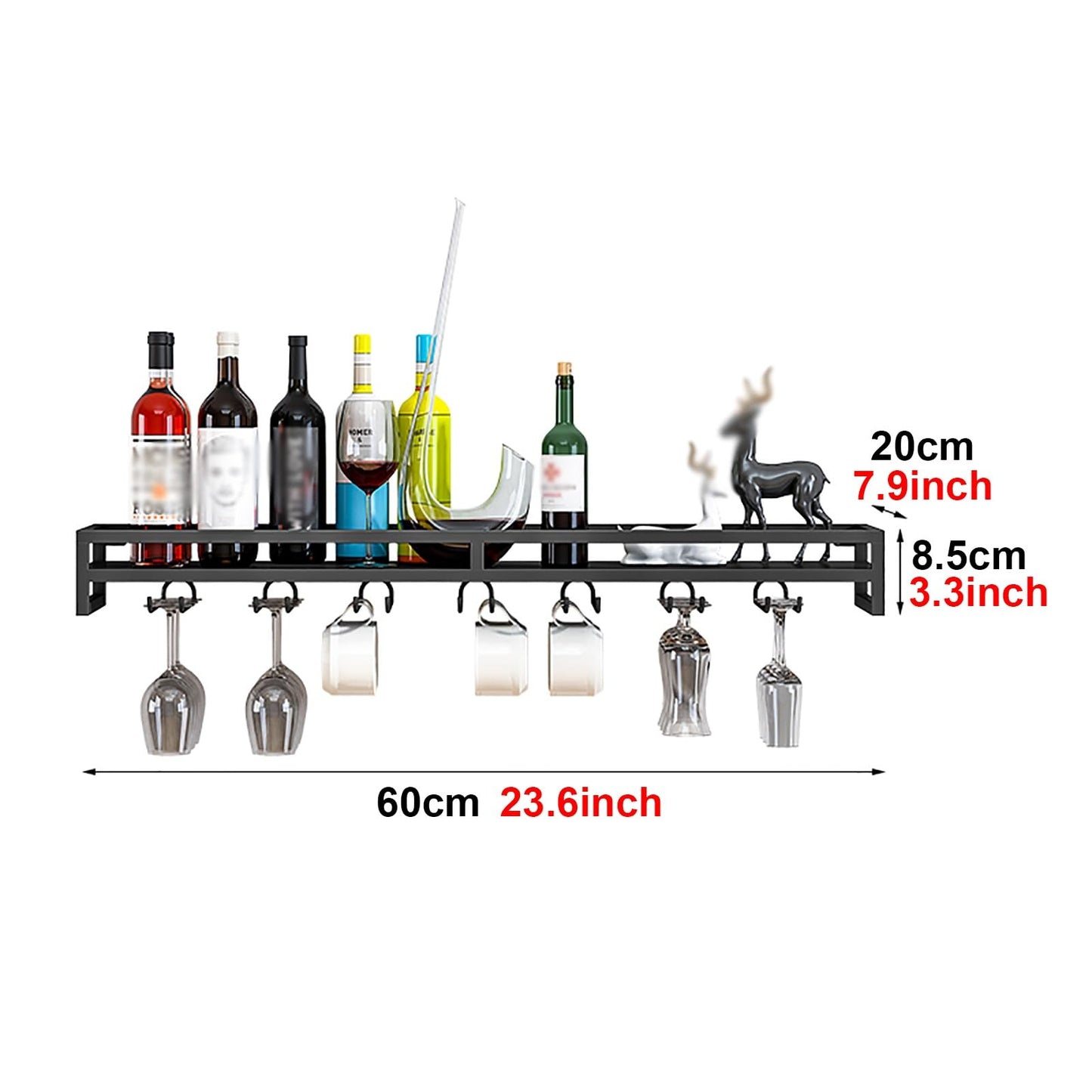 MISTRARA Wall Mounted Wine Rack Modern,Kitchen Storage Rack Wine Rack,Hanging Industrial Round Wine Racks,Bar Unit Floating Shelves,Glass Rack Iron Display Stand,for Cafe/Kitchen,Black,60x2