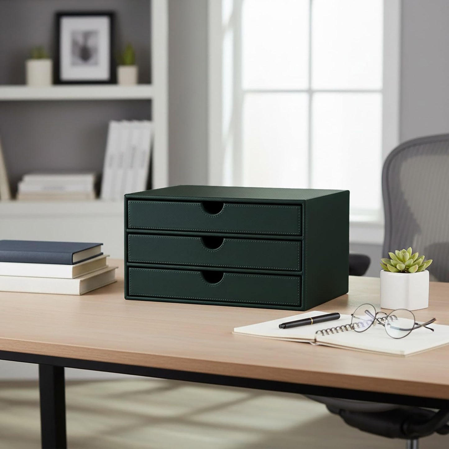 UnionBasic Document Organizer, 3-Drawer File Cabinet Document Storage Box, Office Desktop Filing Organizer, Dark Green