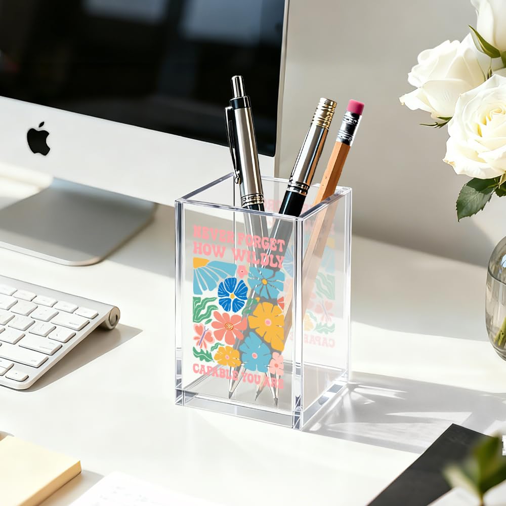Gkodw How Wildly Capable You Are Acrylic Cosmetic Organizer Pen Holder, Mental Health Desk Storage Accessory for Pencil, Inspirational Office Gifts for Coworker Leader Director Boss Bestie