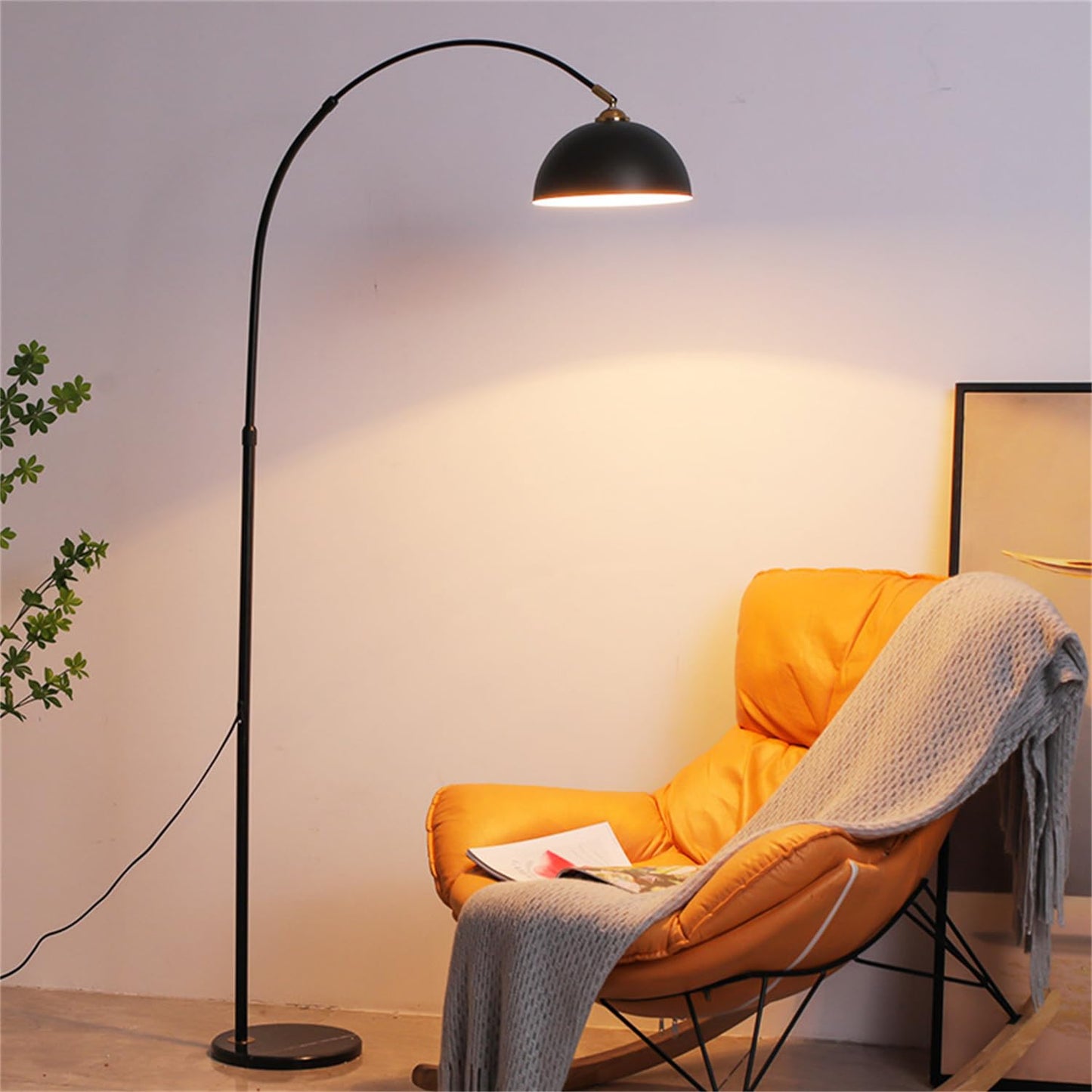 GKOKG Floorps,with Table Black Arc Floorp with Marble Base for Liviroom, Standingp with 360° Rotatable Arm, Industrial Tallp Metal Material, Readingp for Bedroom Couch Sofa