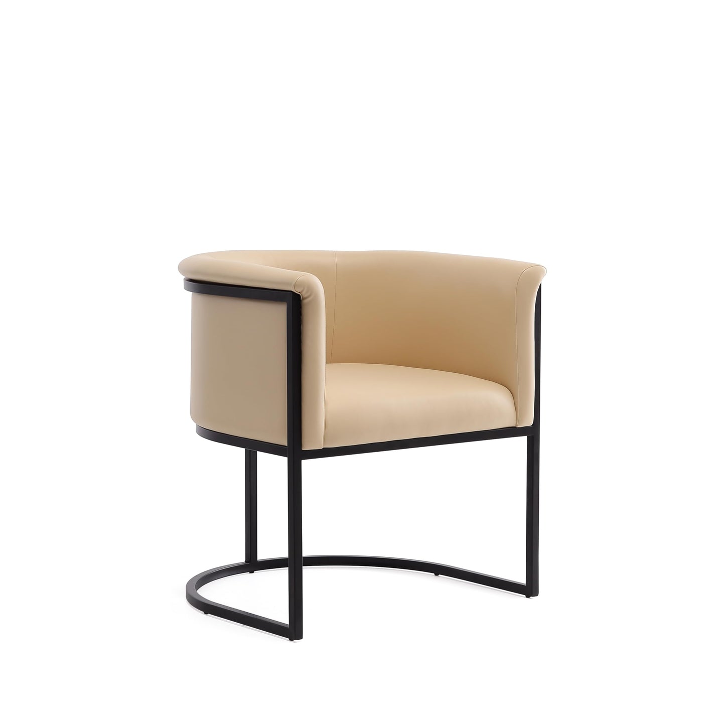 Manhattan Comfort Bali Faux Leather Dining Chair, Modern Art Deco Design with Sculptural Silhouette, Metal Frame, Padded Cushions, Fully Assembled Accent Armchair, Set of 1, Tan