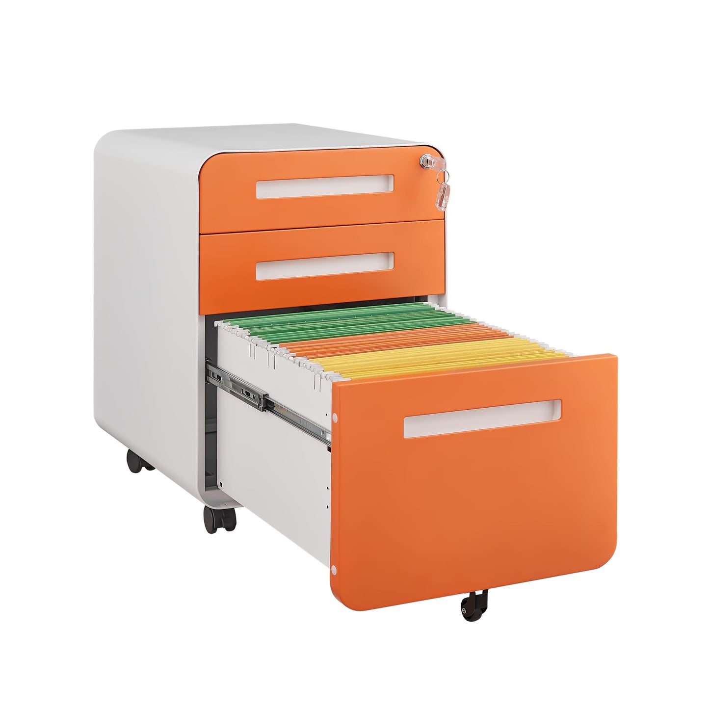 GarveeHome 3 Drawer Mobile File Cabinet with Lock, Under Desk Metal Filing Cabinet for Home Office, Under Desk Storage with 5 Wheels for A4/Letter/Legal Size, Fully Assembled