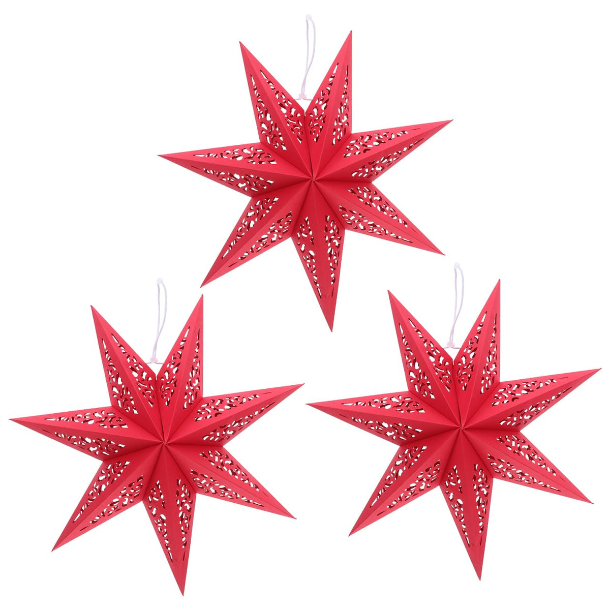 KALLORY 3 Pcs Star Paper Lantern Lampshade Christmas Hollow Out Star Hanging Decoration for Christmas New Year Party Wedding Birthady Decor 7-Point