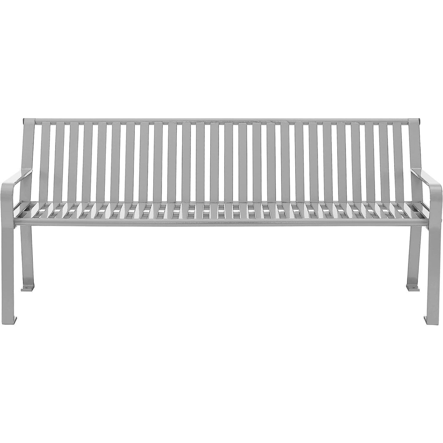 Global Industrial 6 ft. Outdoor Heavy-Duty Portable Park Bench with Back, Vertical Steel Slat, Corrosion-Resistant Gray Powder Coat Finish, Unassembled