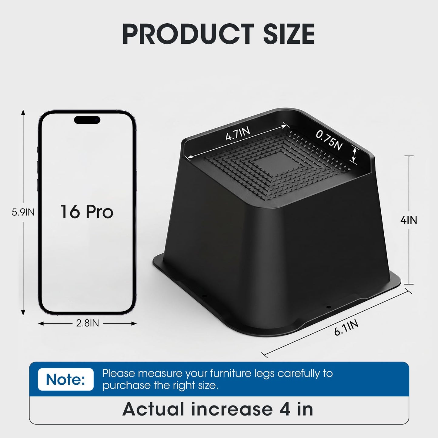MXMZHXU Bed Risers 2 inch, 3 inch, 4 inch, 6 inch or 8 inch Heavy Duty Furniture Risers, Up to 6000 Lbs L Shaped Design Bed Lifts Blocks for Couch Desk Sofa Table (Black, 4 Inch 8 Pack)