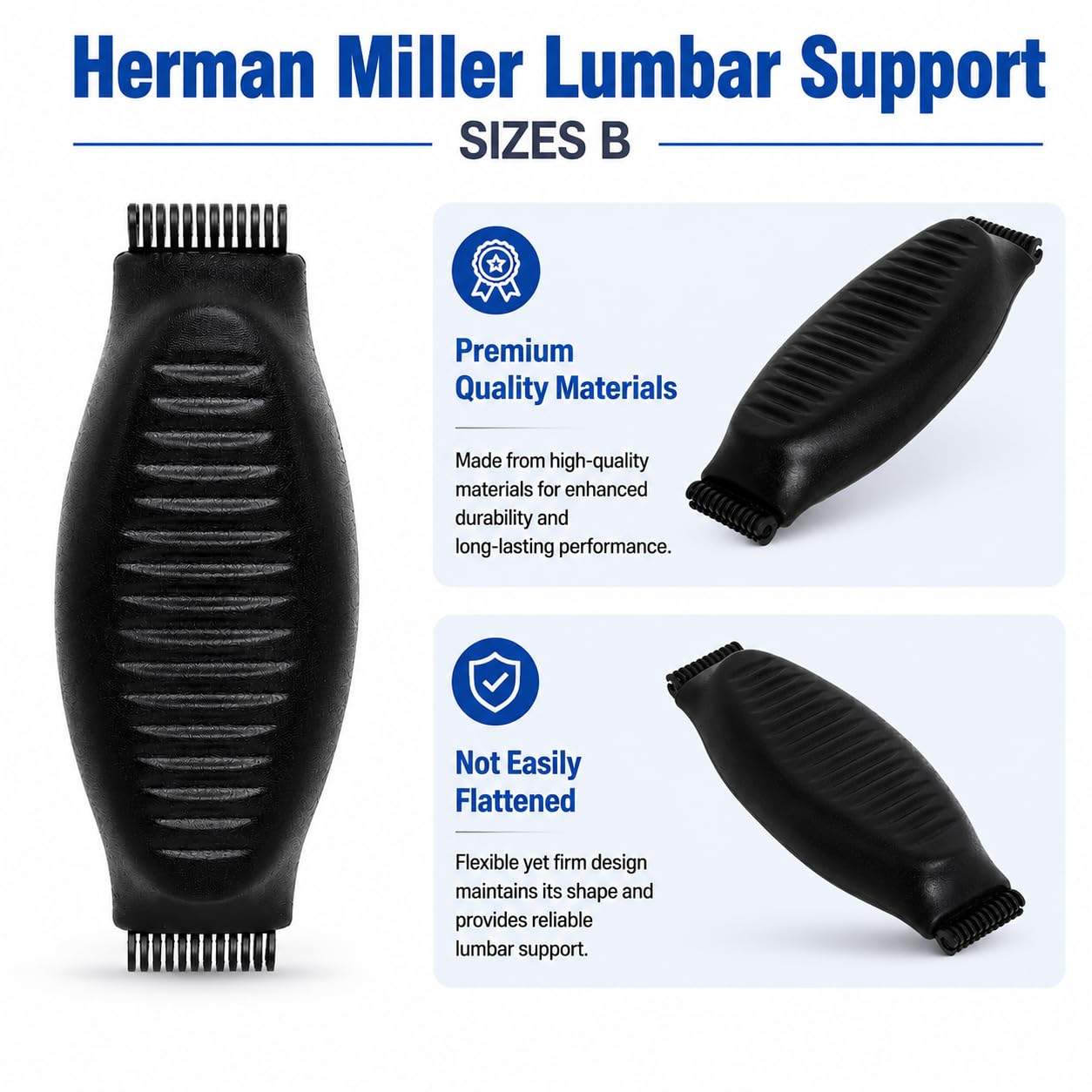 Lumbar Support Pad Replacement for Herman Miller Classic Aeron Chair - Size B: Medium,Black