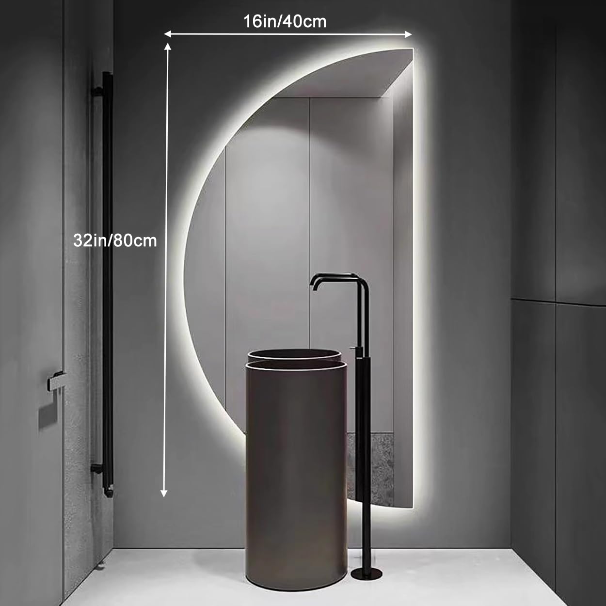 Half Moon LED Bathroom Mirror, Semi Circle Wall Mirror with Anti-Fog, Half Circle Frameless Mirror with Dimmable Brightness for Living Room, Cloakroom, Entryway