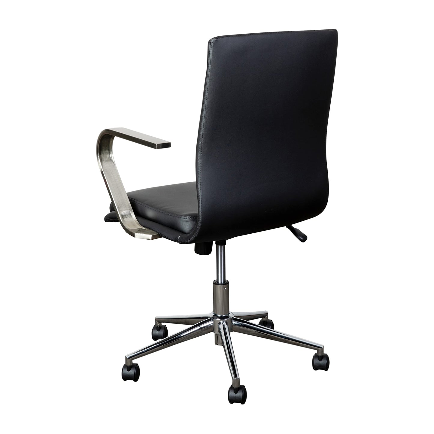 Flash Furniture James Mid-Back Designer Executive Office Chair - Black LeatherSoft Upholstery - Brushed Chrome Base and Arms - Height Adjustable 360° Swivel Seat