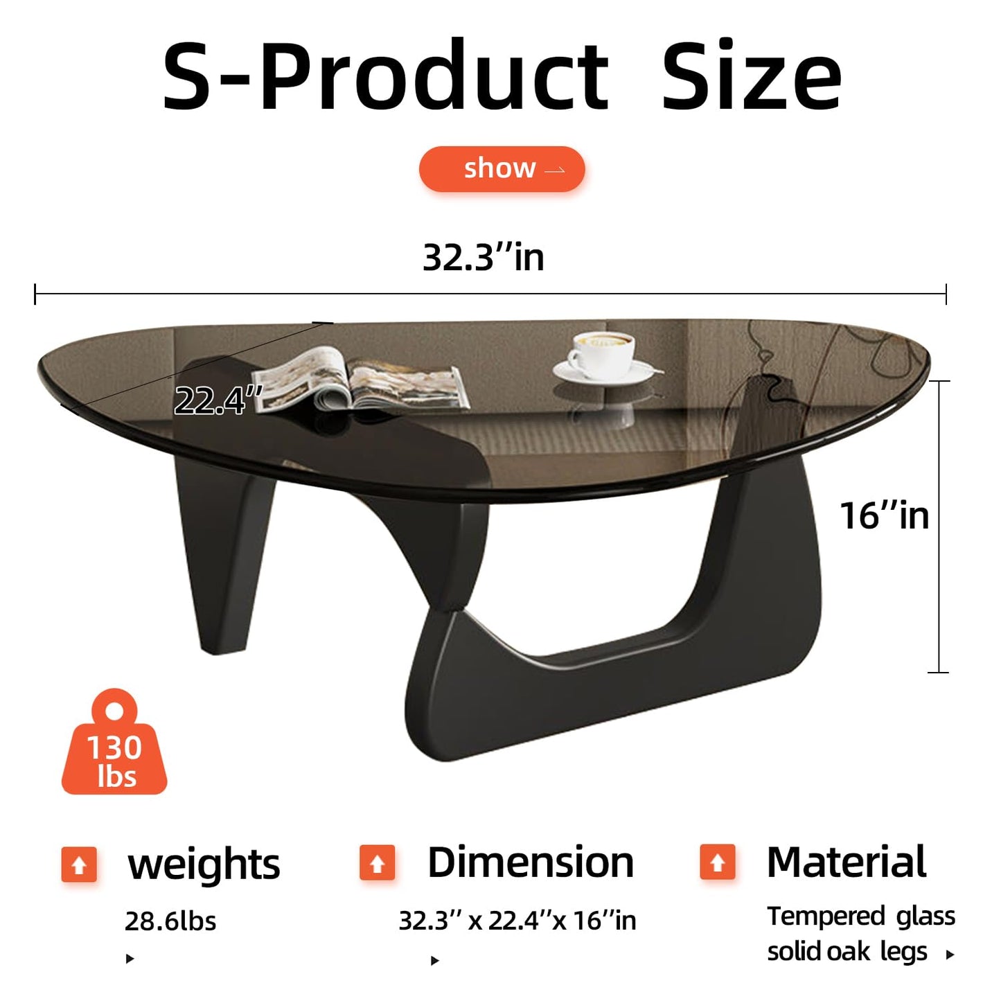 Modern Glass Coffee Table, Mid Century Coffee Table, Small Coffee Table for Living Room,Suitable for Bedroom Living Room Reception Office Tables (Black/Grey, Small)
