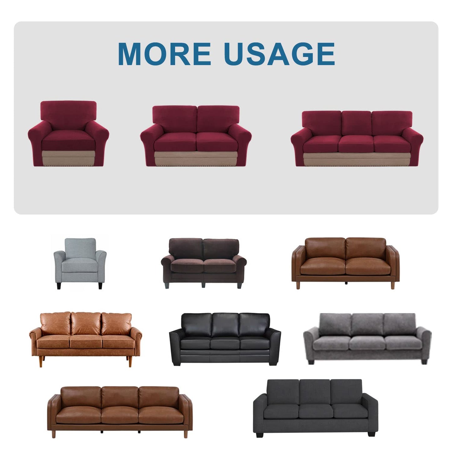 H.VERSAILTEX Multi-Pieces Chair Covers Stretch Couch Covers Form Fitted Seat and Back Cushions Covers (1 Seat Cover Plus 1 Back Cusion Cover, Bonus 2 Armrest Covers), Burgundy