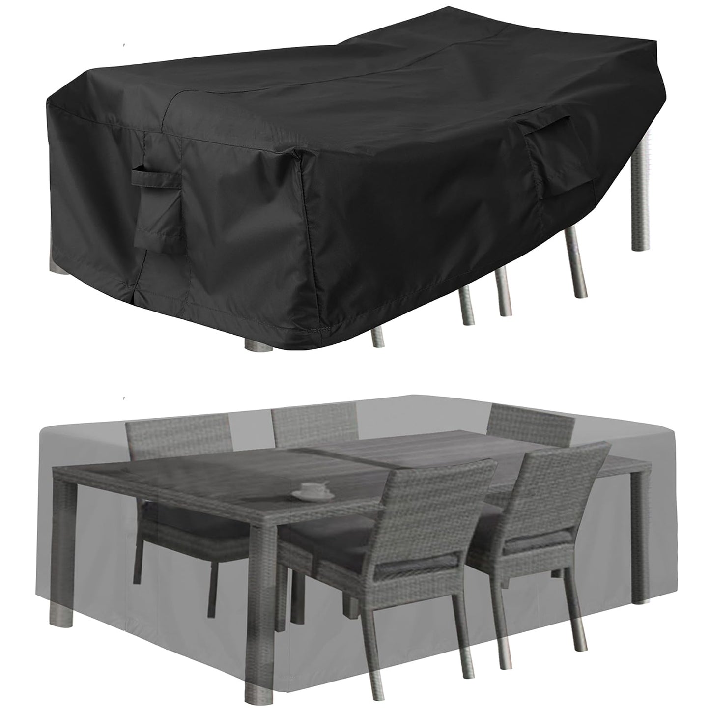 PureFit Patio Furniture Covers, Outdoor Table Furniture Cover Waterproof Rectangle, Patio Sectional Couch Set Cover for Deck, Lawn and Backyard, UV Resistant, 90"L x 64"W x 28"H, Black