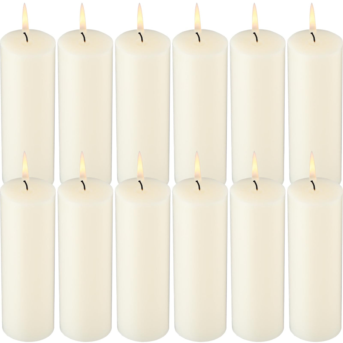 Lounsweer 12 Pack Ivory Pillar Candles Bulk Large Unscented Paraffin Wax Long Lasting Candles Clean Burning Supplies for Home Decor Wedding Party Dinner Bath Spa(2 x 6 Inch)
