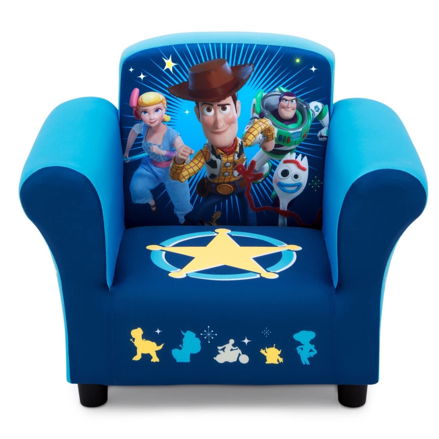 Delta Children Kids Table and Chair Set with Storage (2 Chairs Included) & Upholstered Chair, Disney/Pixar Toy Story 4 for Bedroom with Arm Rest