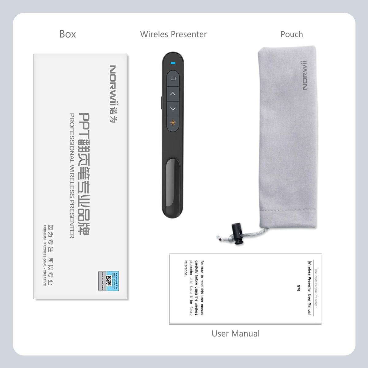 Norwii N76 Rechargeable Presentation clicker, Long Range Presentation Remote, Wireless Presenter, Pointer for PowerPoint Presentations, Slide Control - Green Light