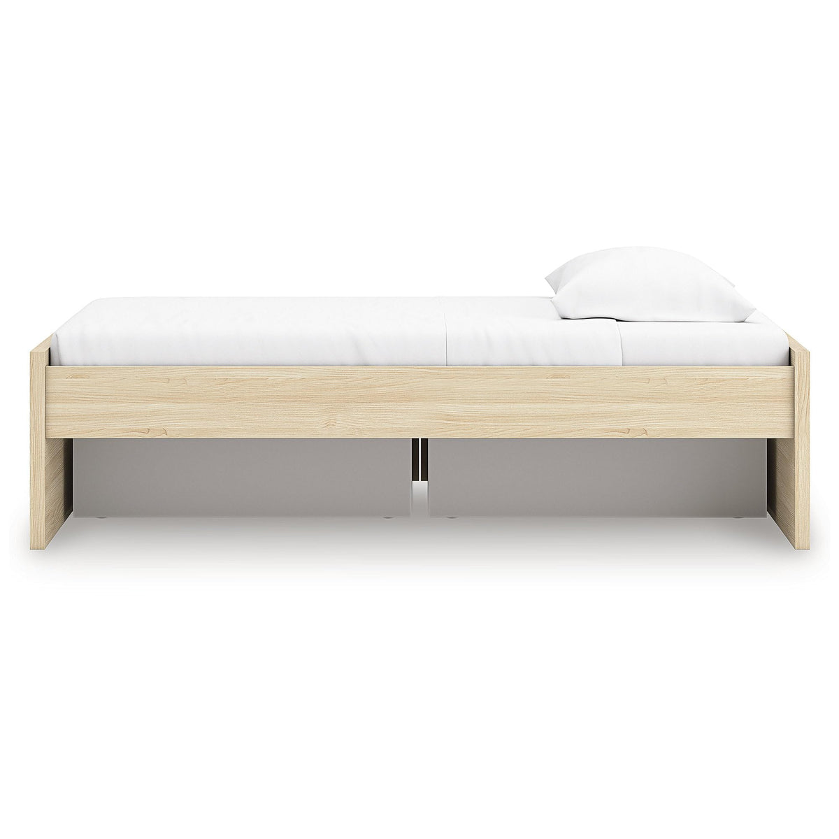 Signature Design by Ashley Onita Scandinavian 2-Drawer Twin Platform Bed with 1 Side Storage, Foundation or Box Spring Not Needed, Light Brown
