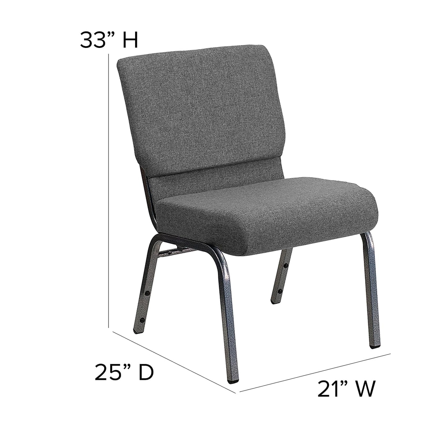 Flash Furniture HERCULES Series 21''W Stacking Church Chair in Gray Fabric - Silver Vein Frame