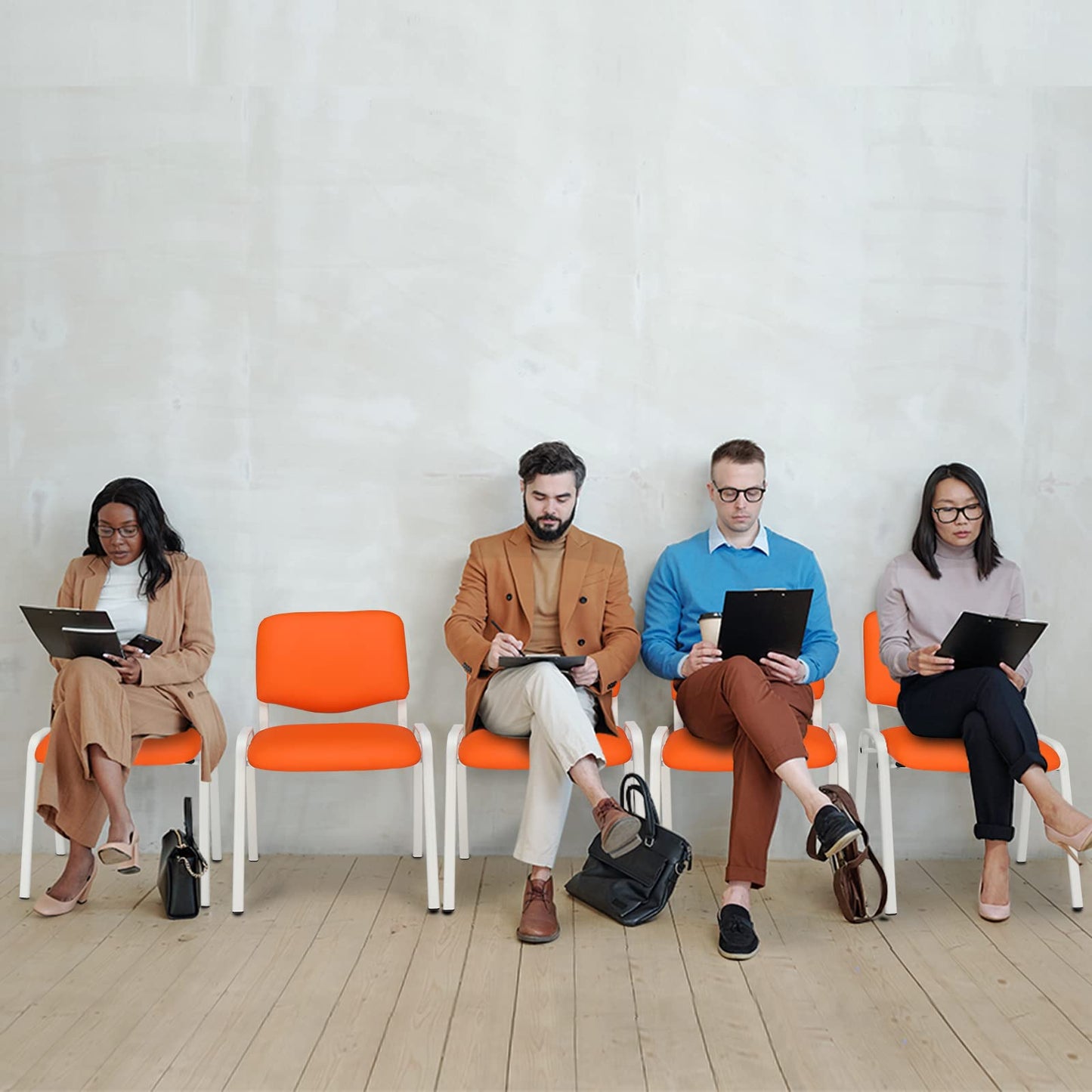 VINGLI Orange Waiting Room Chairs, 5-Pack PU Church Chairs Conference Stackable Office Guest & Reception Stacking for Meeting,Office Lobby, Simple&Space-saving Pu-orange