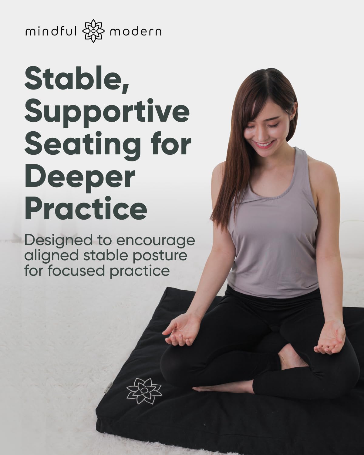 Mindful Modern Zabuton Meditation Mat - Cotton Filled Yoga and Meditation Pad - Zabuton Meditation Cushion for Kneeling and Sitting Support - Large Rectangular Sitting Floor Pillow for Bench or Zafu