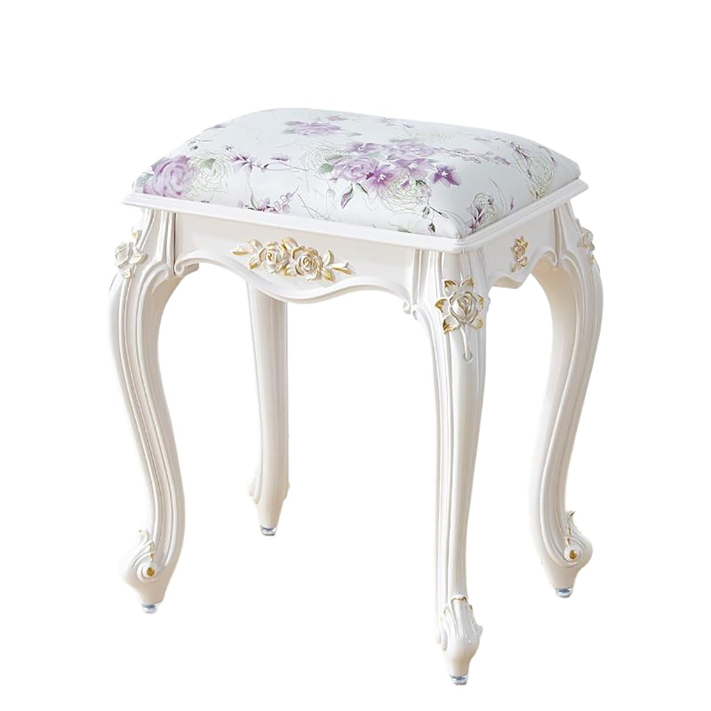 Lebolna Vintage Vanity Stool Vanity Chair,Round & Rectangular Makeup Stool,Cute Ottomans Bench Seat Bathroom Vanity Stool,Victorian Style,Sitting Height 17 Inch(Rectangular, Purple Leather)