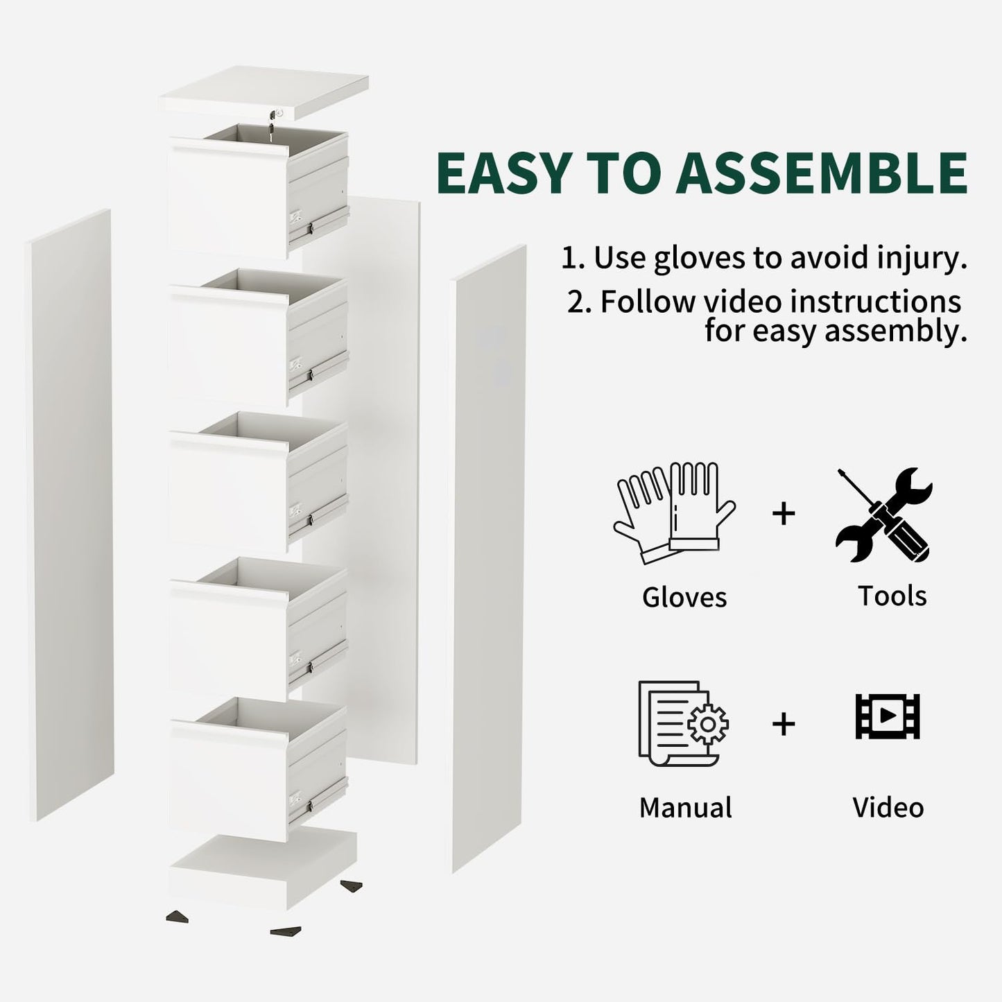 3 Drawer File Cabinet with Lock, Metal Vertical File Cabinets for Home Office, Office Furniture for Organization Hanging Legal/Letter/A4, Office File Cabinet Storage Cabinet, Require Assembly, White