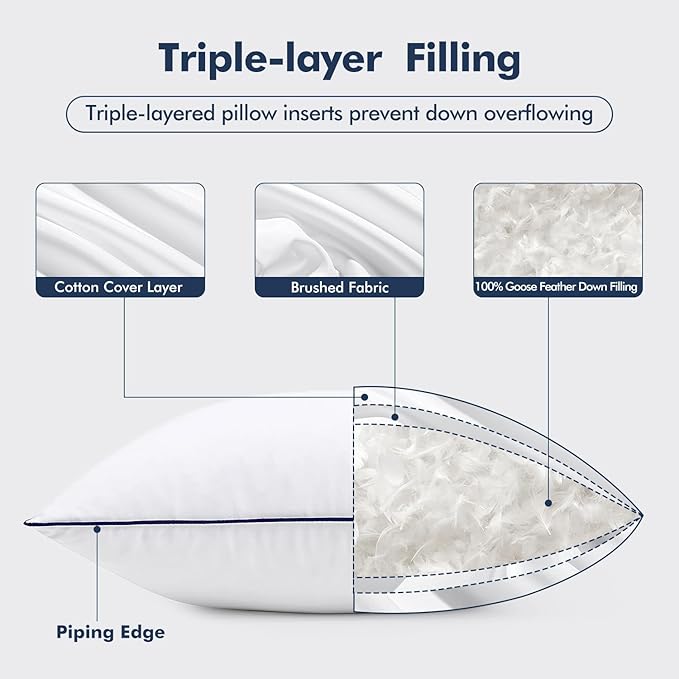 MIULEE Goose Feather Down 24x24 Pillow Insert Set of 2