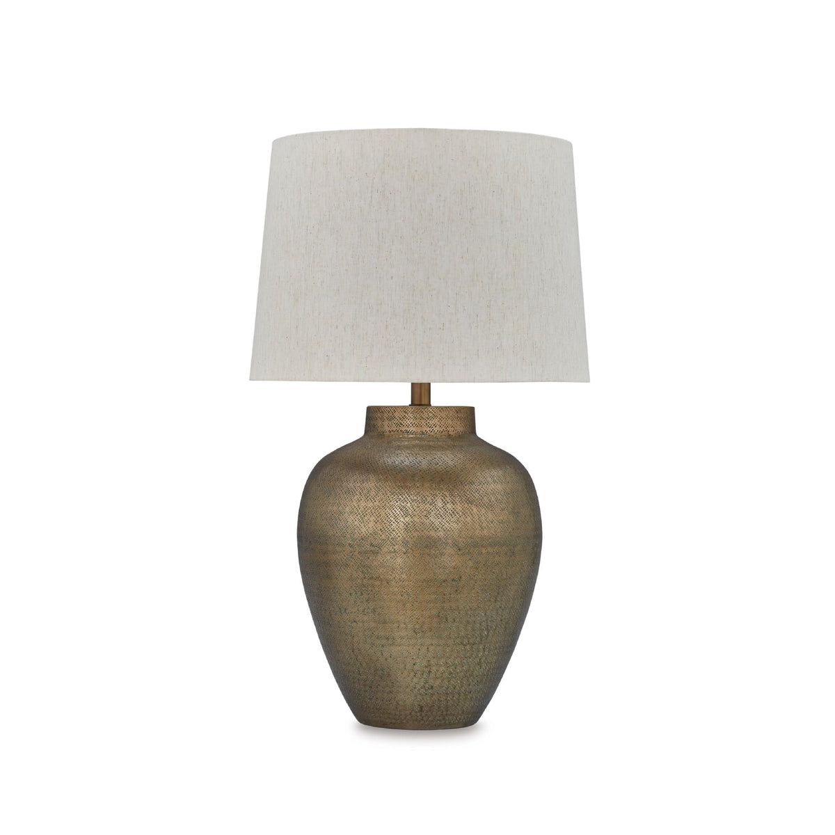 Signature Design by Ashley Madney Contemporary Aluminum Table Lamp with 3-Way Switch, Metallic & Beige